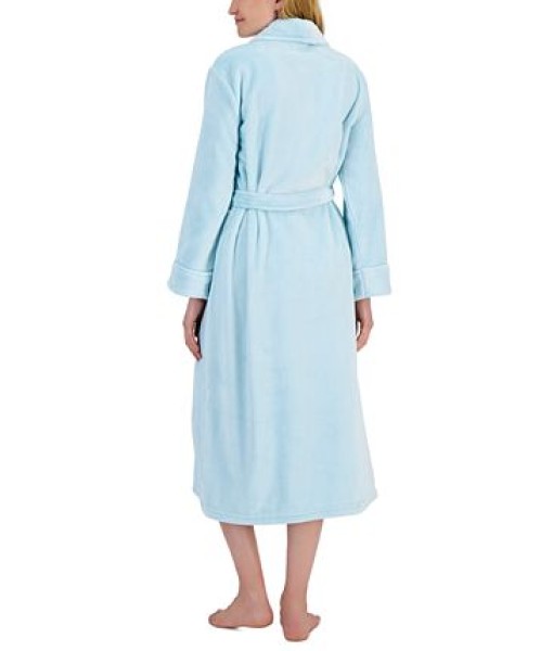 Women's Long Solid Shine Plush Knit Robe